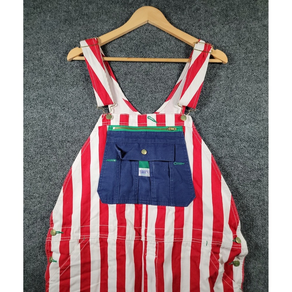 Vtg Liberty Overalls 40x32 Mens American Flag USA Denim Carpenter Patriotic Bibs